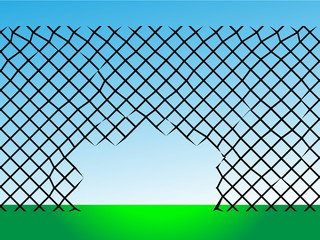 Destroyed wire barrier ready escape