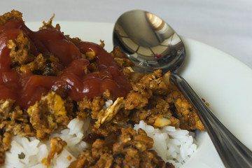 rice soy granules and ketchup detail