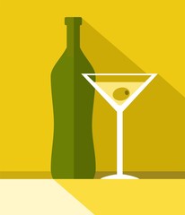 The drink in the glass, bottle, colour illustrations.