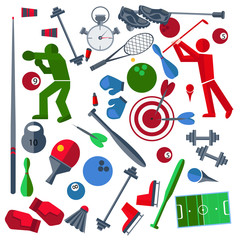 Set athletes, sports goods, balloons