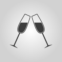 The clink glasses icon. Wineglass and goblet, celebration symbol. Flat