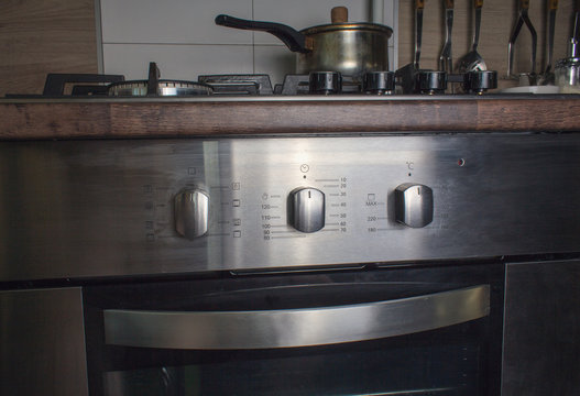 Chrome electric oven and hob. Kitchen appliances
