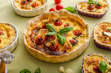 Quiche with cheese and cherry tomatoes