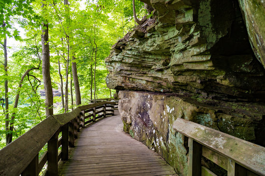 Beautiful boardwalk at Brandywine Falls in Cuyahoga National Park near Cleveland Ohio