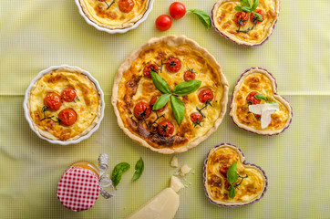 Quiche with cheese and cherry tomatoes