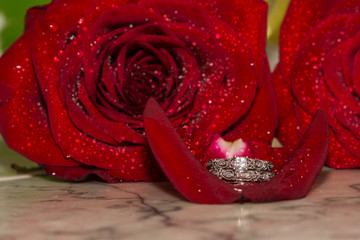 Wedding Ring and Red Roses
