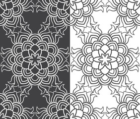 Obraz premium Beautiful vector Print Seamless Pattern. grey Mandala Flowers with white annd black background.