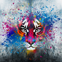 Obrazy  plamy na ścianie fantazja z tygrysem
