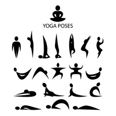 Yoga poses symbols set