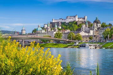 Raamstickers Historic city of Salzburg with Salzach river in summer, Salzburger Land, Austria © JFL Photography