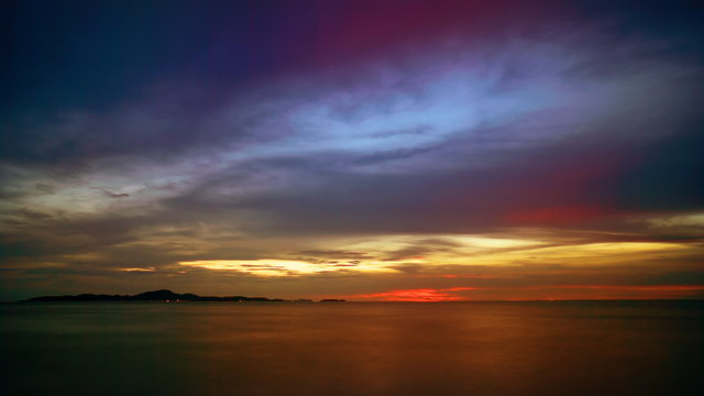 Sunset over the ocean. Shot near Bali Hai lighthouse, Pattaya, Thailand. Timelapse FullHD 1080p.