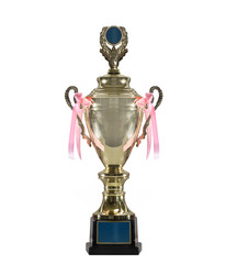 Gold trophy with pink ribbon