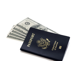 American Passport with hundred dollar bills