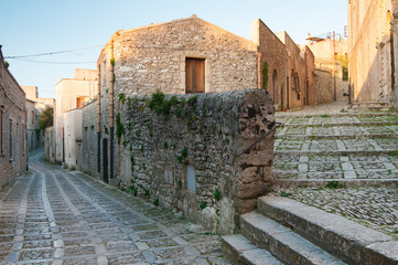 Perspective of some typical narrow alleys in Erice, a small picturesque village in the province of...