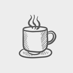 Cup of hot coffee sketch icon