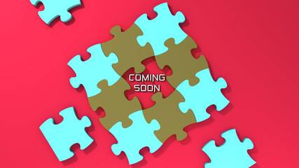 Coming soon text with color puzzle background