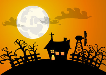 Vector : House and tree halloween background