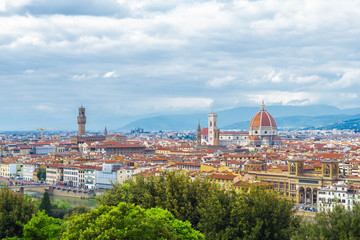 Fototapeta na wymiar Cityscape panorama of buildings, towers and cathedrals of Florence, Italy.