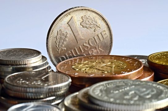 many of the coins and the 1 deutsche mark