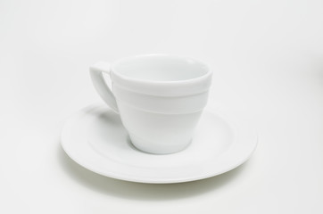 White empty coffee cup on white background