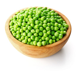 Fresh green peas in bowl isolated on white