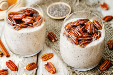 oat cinnamon Chia seed pudding with honey pecan
