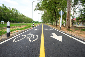Fototapeta na wymiar Bicycle road sign on asphalt.