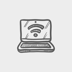 Laptop with internet wifi sketch icon