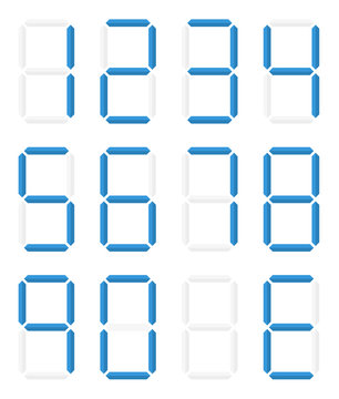 Collection of isolated digital numbers in blue color