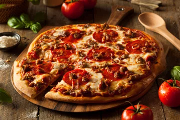 Afwasbaar Fotobehang Pizzeria Zelfgemaakt vlees houdt van pizza