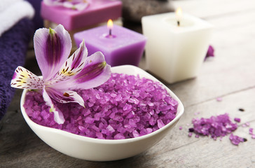 Spa still life with purple flowers