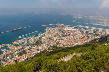 View of the sea/ocean and city of Gibraltar from the top of the rock
