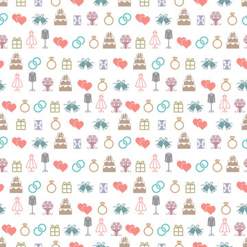 Colorful wedding themed vector seamless pattern background 