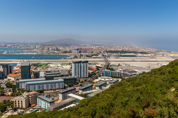 View of the sea/ocean and city of Gibraltar from the top of the rock
