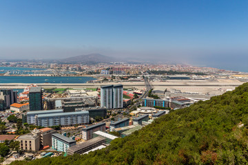 Fototapeta na wymiar View of the sea/ocean and city of Gibraltar from the top of the rock 