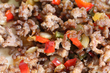 close-up grilled beef taco with vegetables background, pattern
