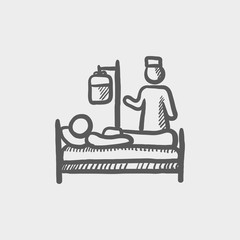 Nurse attending a sick patient sketch icon