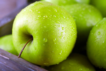 Ripe green apples close up