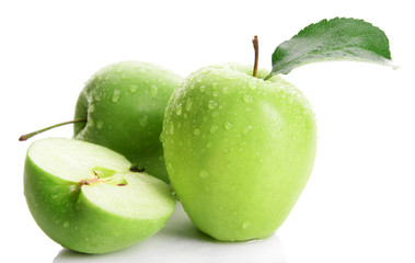 Ripe green apples isolated on white