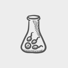 Chemical bottle with virus and bacteria sketch icon