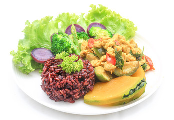 Green chicken curry with coconut milk and organic vegetable, cle