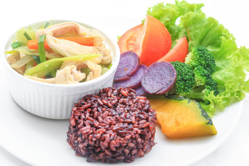 Clean food, Sweet pepper and chicken with carrot , tometo, other