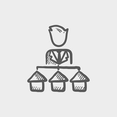 Agent with three houses for sale sketch icon