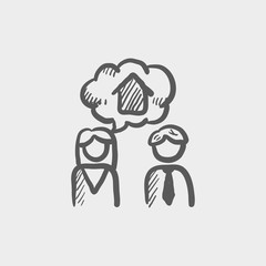 Couple consider to buy a house sketch icon