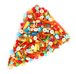 Fototapeta na wymiar Colorful candies as triangle isolated on white