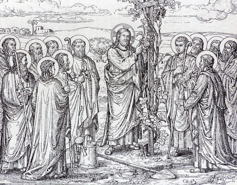 The symbolic lithography of Jesus as the Grape stem