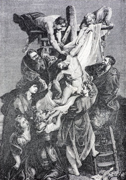 The lithography of Deposition of the cross after Rubens