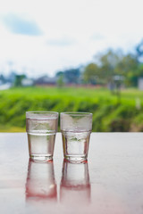 relaxing concept, Two glasses of water on the table. Composition