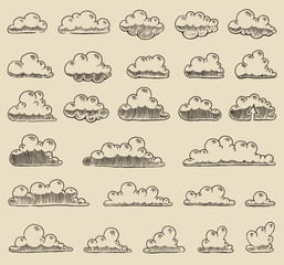 Retro clouds vector illustration hand drawn sketch