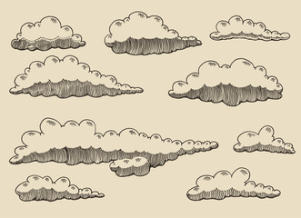 Retro clouds vector illustration hand drawn sketch